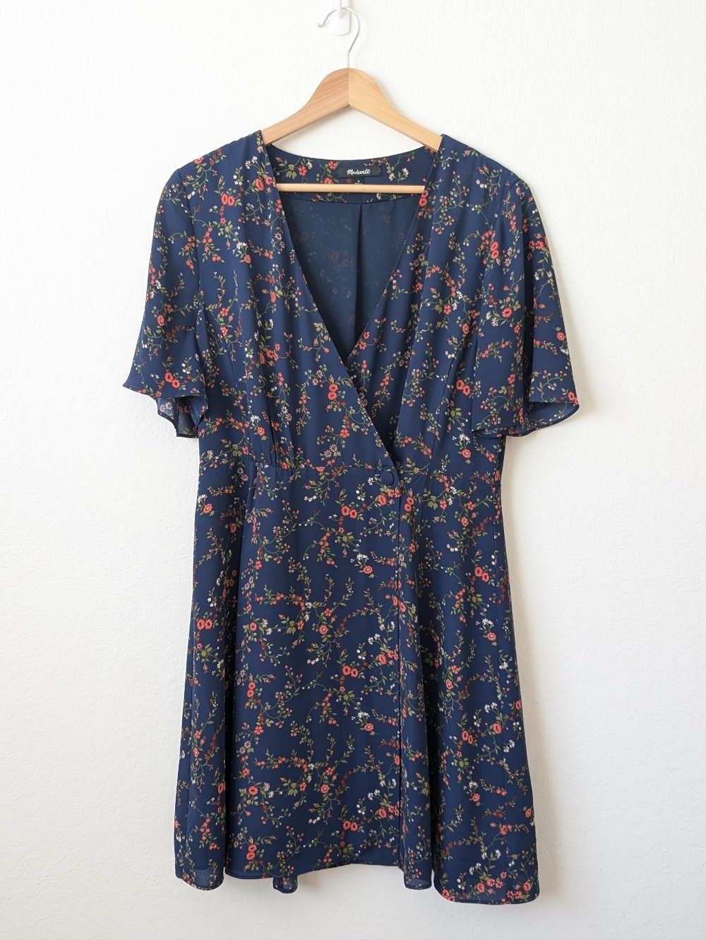 Madewell Navy Floral Wrap Short Sleeve Mini Dress Size 8